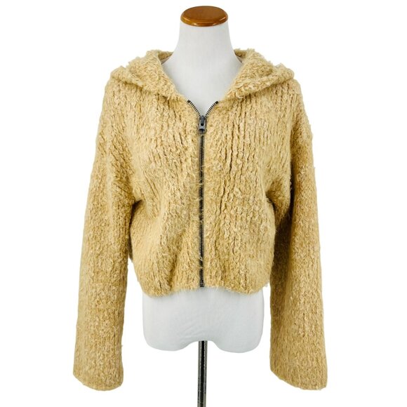NWOT Free People Cream Beige Cropped Teddy Bear Boho Enchanted Hoodie Jacket - Picture 11 of 16